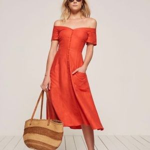 Reformation Linen blend red/orange dress size 2.